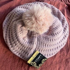 Pink Knit Beanie with Pom Pom